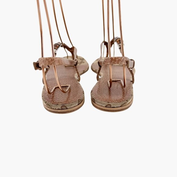 Gucci Bamboo GG Flat Thong Sandals Size 36 US 6 Beige Monogram Canvas Flop Flop - Picture 6 of 13